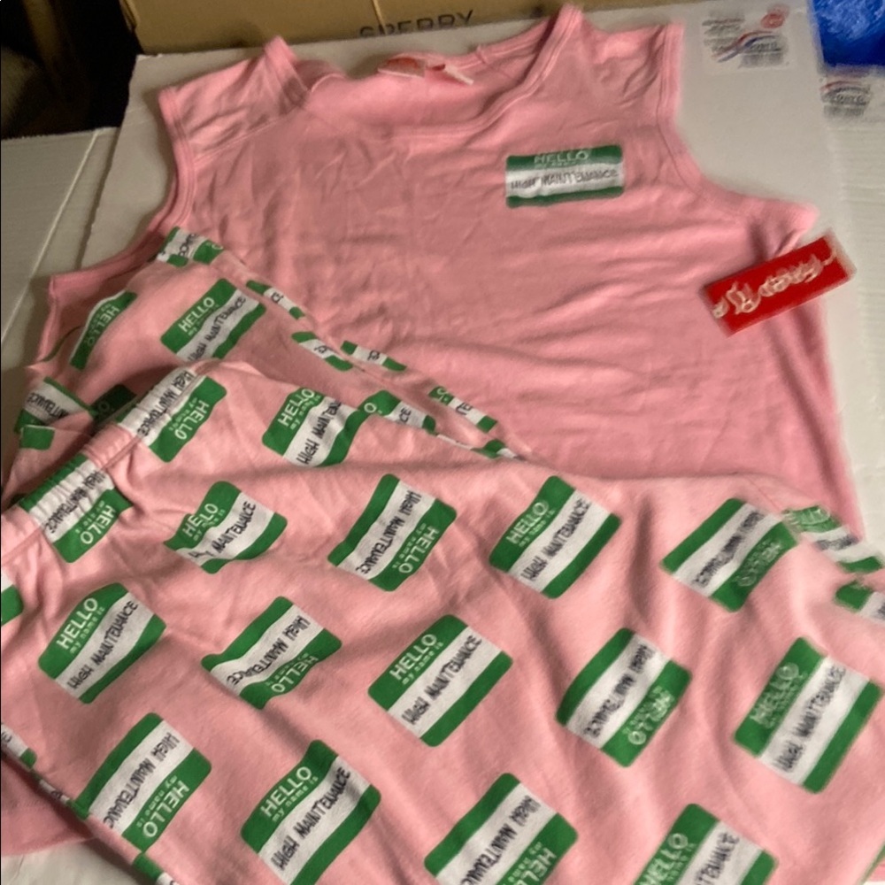 Fred is  Red Pink and green high maintenance Sleeveless Top and Pajama Set